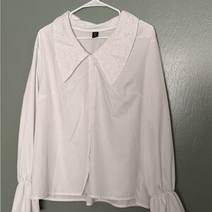 SHEIN White Button Down Shirt with Embroidered Collar